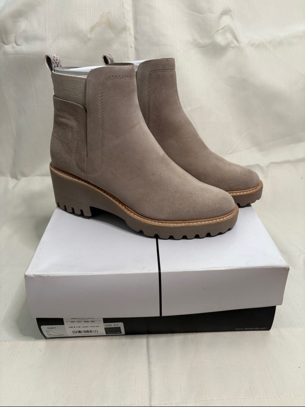 Dolce Vita Huey Taupe Suede Lug Sole Ankle Booties